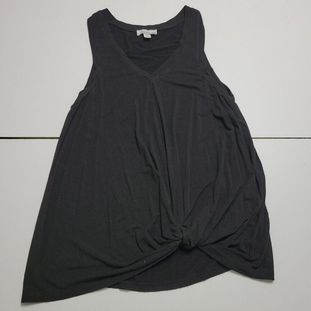 Allison Joy Womens XS‎ Shirt Black Knot Front Sleeveless V Neck Comfort Stretch